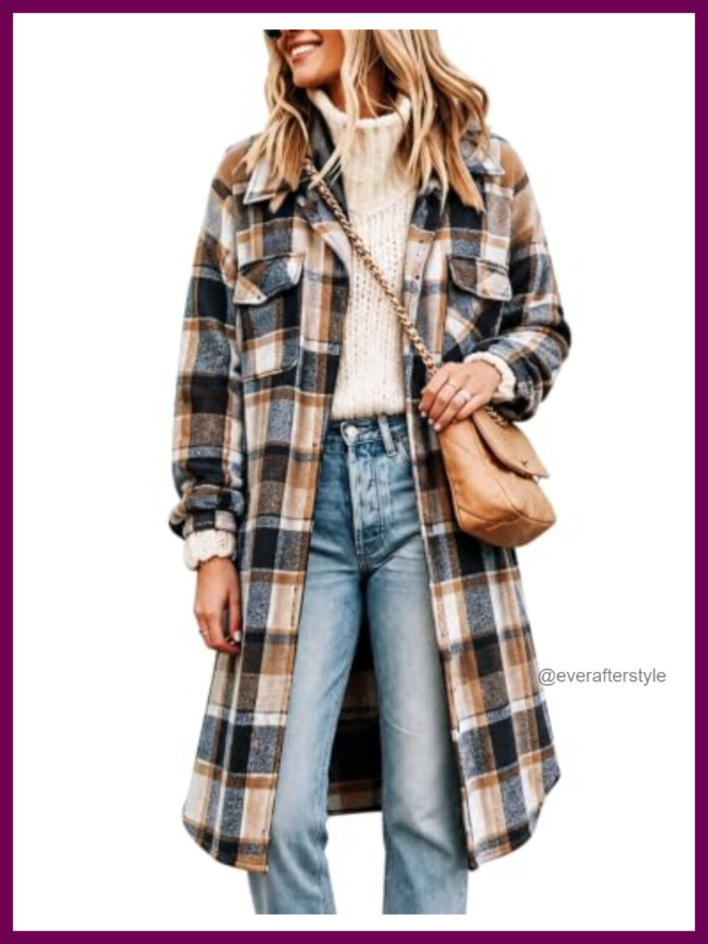 Oversized Plaid Shacket Long Flannel Shirt Jacket Button Down Fall Layering